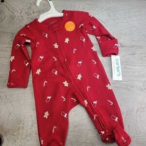 Carter's Just One You Baby Candy Gingerbread Thermal Sleep N' Play Red 3mo NEW